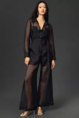 By Anthropologie Sheer Utility Jumpsuit