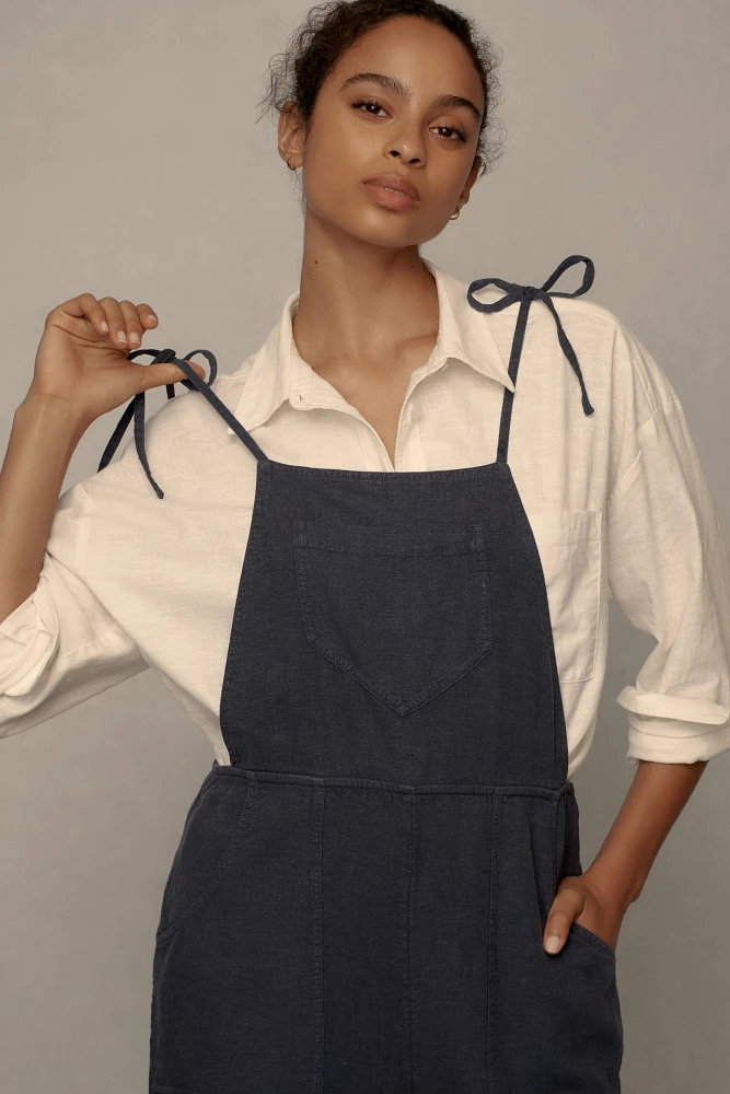 By Anthropologie Linen Wide-Leg Overalls