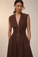 The Tommie Cap-Sleeve Smocked Front-Zip Jumpsuit