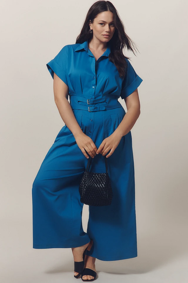pleated shirt style jumpsuit dress Pleated Jumpsuit
