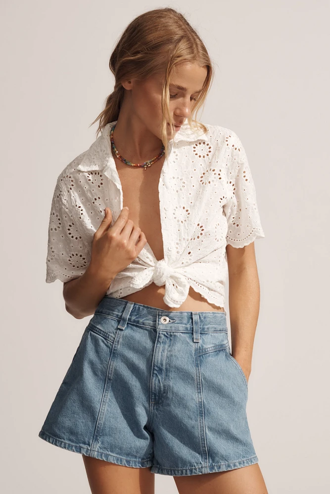 AG Rinna Seamed High-Rise Relaxed Denim Shorts