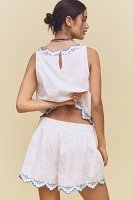 Maeve Embroidered Scallop-Hem Bloomer Shorts