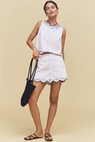Maeve Embroidered Scallop-Hem Bloomer Shorts