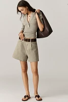 AGOLDE Rhoda High-Rise Pleated A-Line Denim Shorts
