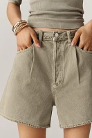 AGOLDE Rhoda High-Rise Pleated A-Line Denim Shorts