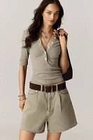 AGOLDE Rhoda High-Rise Pleated A-Line Denim Shorts