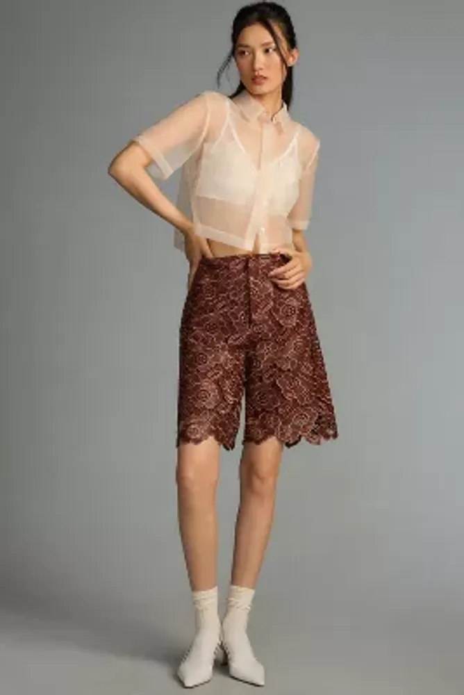 By Anthropologie Floral Faux Leather Shorts