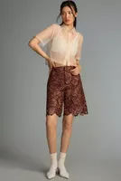 By Anthropologie Floral Faux Leather Shorts