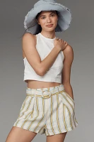 Maeve Linen Striped Belted Shorts