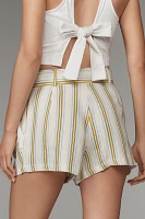 Maeve Linen Striped Belted Shorts