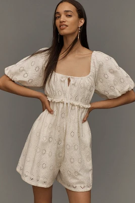 Pilcro Puff-Sleeve Eyelet Romper