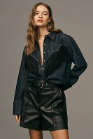 SUNCOO Banny Belted Faux-Leather Shorts