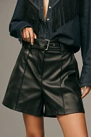 SUNCOO Banny Belted Faux-Leather Shorts