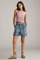 Farm Rio Embroidered Palm Tree Denim Shorts