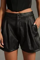 ASKK NY Faux Leather Pleated Shorts