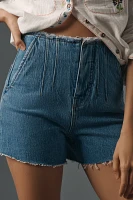 Hudson Harlow High-Rise Frayed Darted Denim Shorts