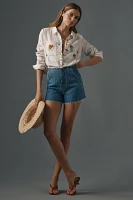 Hudson Harlow High-Rise Frayed Darted Denim Shorts