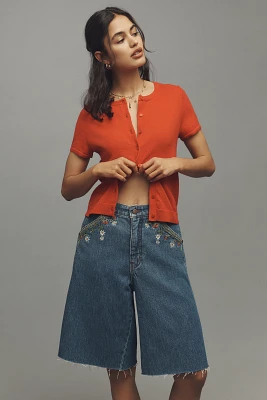 Pilcro Elastic-Back Denim Bermuda Shorts