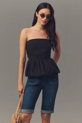 Pilcro Mid-Rise Patch Pocket Denim Bermuda Shorts