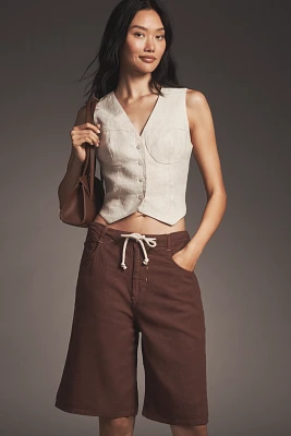 Pilcro Linen Blend Drawstring Bermuda Shorts
