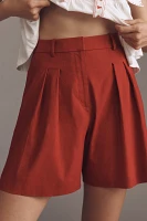 Theory Linen Blend Pleated Shorts