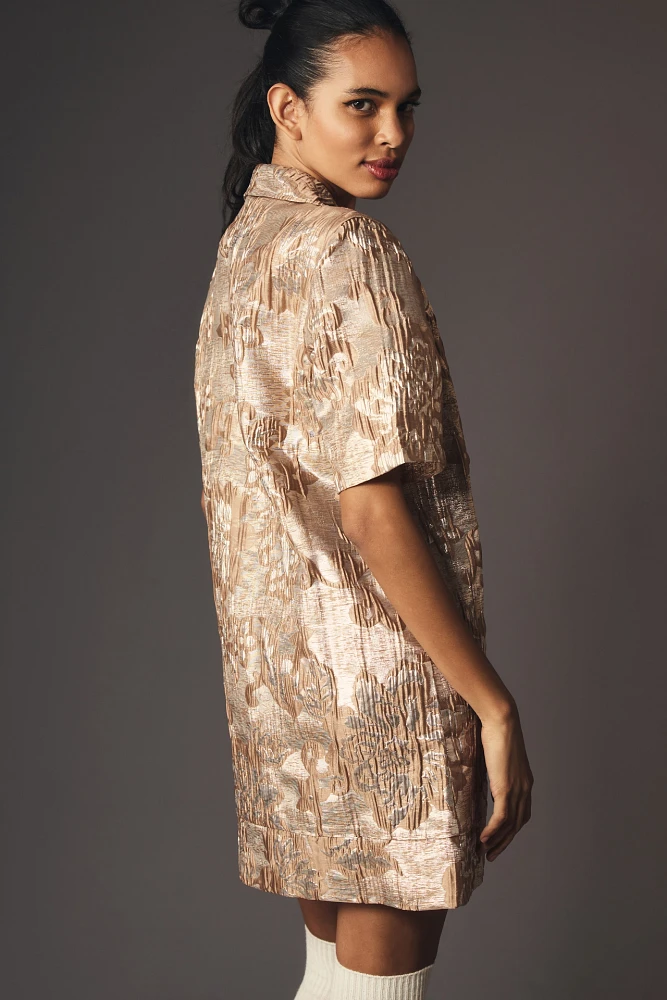 Porridge Short-Sleeve V-Neck Jacquard Mini Shirt Dress