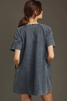 Porridge Short-Sleeve Denim Swing Mini Dress