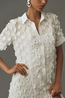 Porridge Short-Sleeve Sheer 3-D Floral Shirtdress