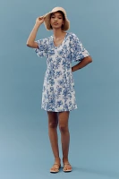 Porridge Short-Sleeve Crew-Neck Linen Printed Mini Dress