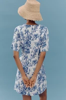 Porridge Short-Sleeve Crew-Neck Linen Printed Mini Dress
