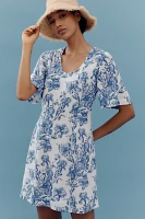 Porridge Short-Sleeve Crew-Neck Linen Printed Mini Dress