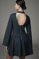 Porridge Long-Sleeve Denim Drop-Waist Mini Dress