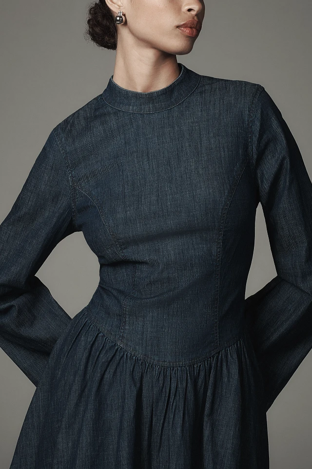 Porridge Long-Sleeve Denim Drop-Waist Mini Dress at MarketFair Shoppes in Princeton, NJ