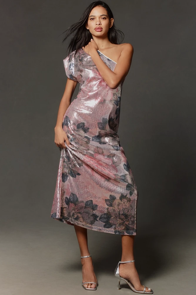 Porridge One-Shoulder Floral Sequin Maxi Dress