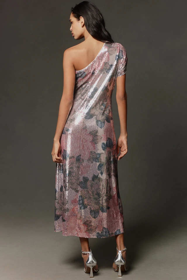 porridge one-shoulder dress Nwt Anthropologie Porridge One-Shoulder Floral Sequin Maxi Dress Sz M