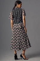 Anna Sui Mixed-Print Tie-Neck Dress