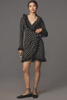 Anna Sui Long-Sleeve Pleated Wrap Mini Dress