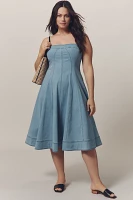 Pilcro Square-Neck Seamed Chambray Midi Dress