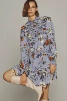 By Anthropologie Long-Sleeve Printed Smocked Mini Dress