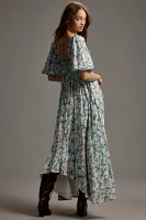 By Anthropologie Short-Sleeve Smocked Babydoll Midi Dress