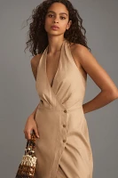 By Anthropologie Linen Halter V-Neck Column Midi Dress