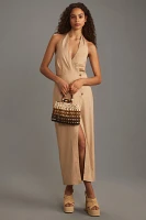 By Anthropologie Linen Halter V-Neck Column Midi Dress