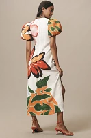 By Anthropologie Puff-Sleeve A-Line Maxi Dress