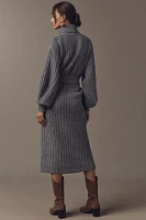 By Anthropologie Long-Sleeve Turtleneck Belted Sweater Midi Dress