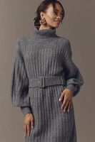 By Anthropologie Long-Sleeve Turtleneck Belted Sweater Midi Dress