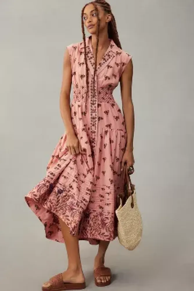 By Anthropologie Printed Buttondown Drop-Waist Dress