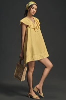 Pilcro V-Neck Ruffle Linen Mini Dress