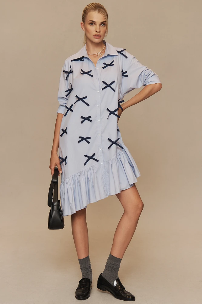 Maeve Long-Sleeve 3D Bows Asymmetrical Mini Dress