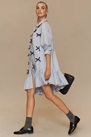 Maeve Long-Sleeve 3D Bows Asymmetrical Mini Dress