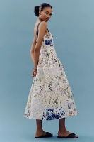 Maeve Cotton Sleeveless Square-Neck Tile Printed Midi Dress
